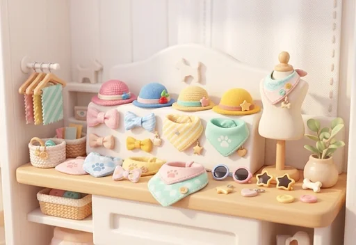 A closet full of tiny dog hats, bows, and sunglasses